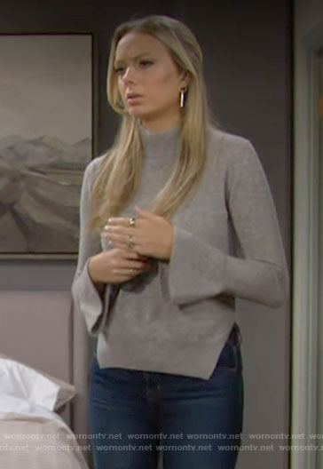 Abby's grey sweater with flared cuffs on The Young and the Restless
