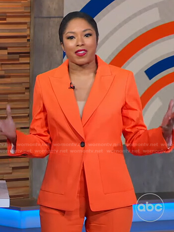 Alicia's orange blazer and pants on Good Morning America