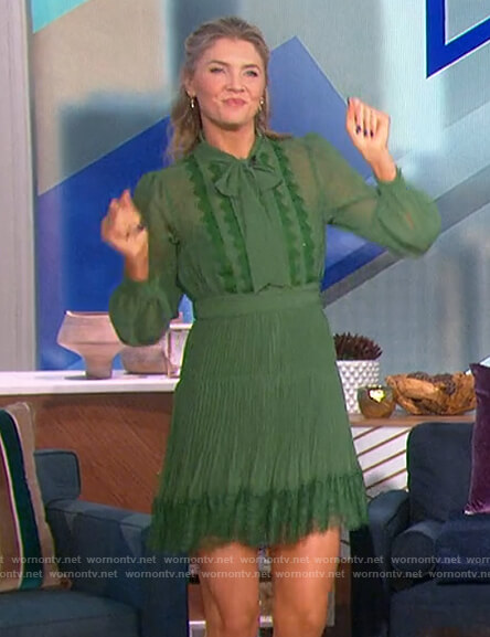 Amanda's green lace tie neck dress on The Talk