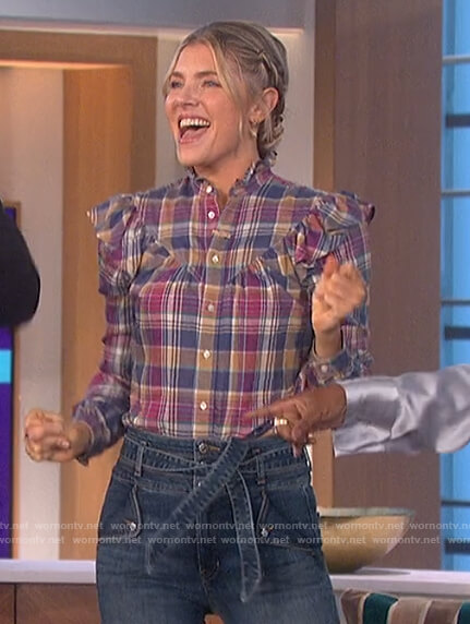 Amanda's plaid ruffle blouse on The Talk