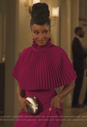 Angela's pink ruffle neck dress on Our Kind of People