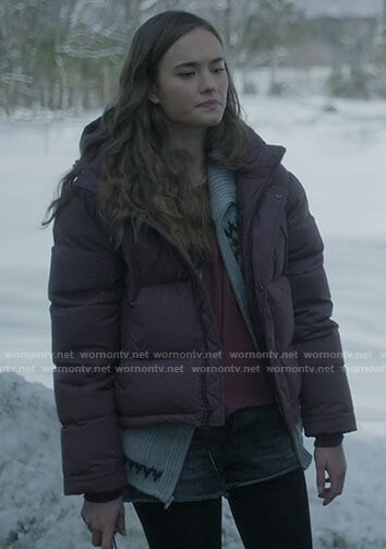 Audrey's purple puffer jacket on Dexter New Blood