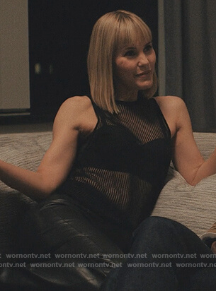 Becca's black sheer stripe tank and blazer on Love Life