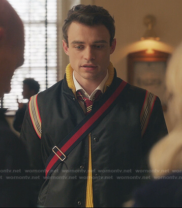 Max's black stripe trim bomber jacket on Gossip Girl