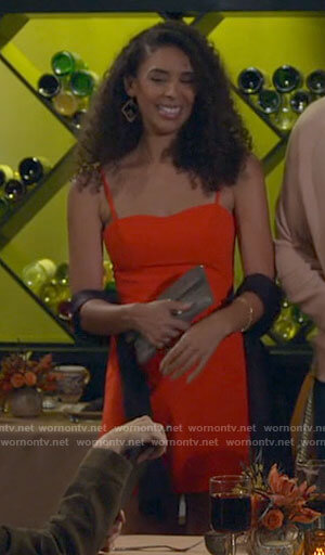 Camille's red mini dress on B Positive