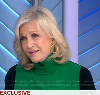 Diane Sawyer's green colorblock turtleneck sweater on Good Morning America