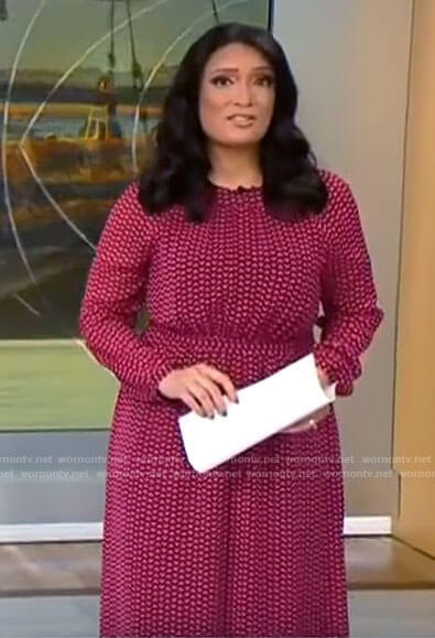 Elaine Quijano's heart print midi dress on CBS Mornings