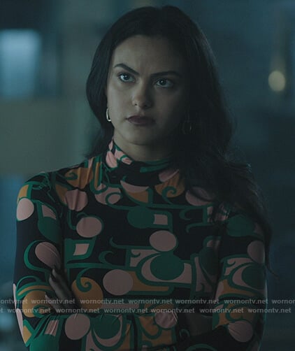 Veronica's printed turtleneck top on Riverdale