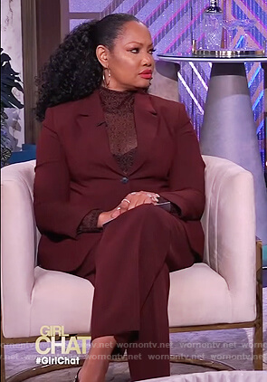 Garcelle's burgundy blazer and pants on The Real