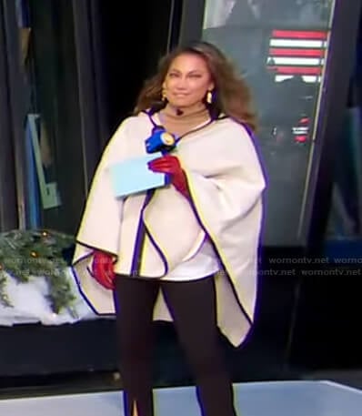 Ginger's white cape coat on Good Morning America