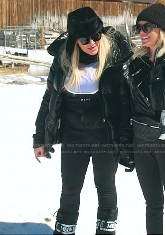Heather's black ski suit and puffer jacket on The Real Housewives of Salt Lake City