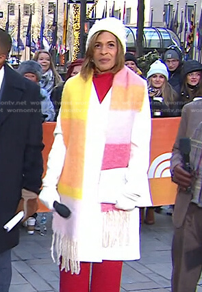 Hoda's multicolor colorblock long scarf on Today