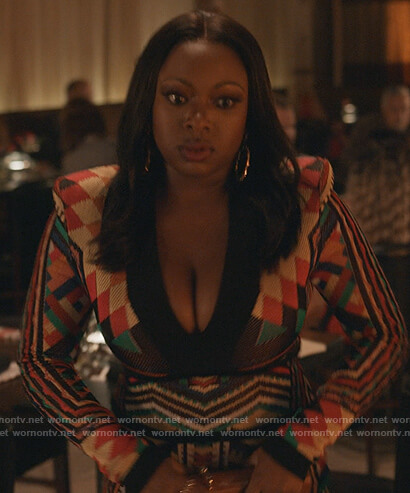 Jill's Aztec print v-neck dress on Queens