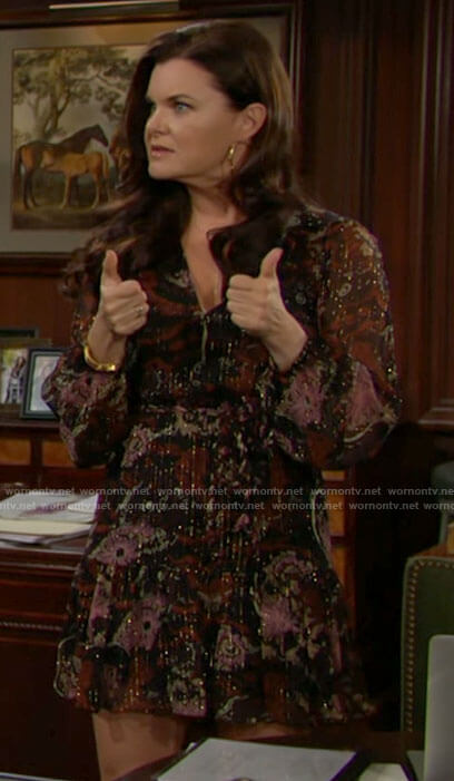 Katie's floral metallic dress on The Bold and the Beautiful