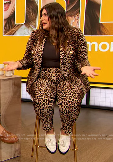 Katie Sturino's leopard print blazer and pants on The Drew Barrymore Show