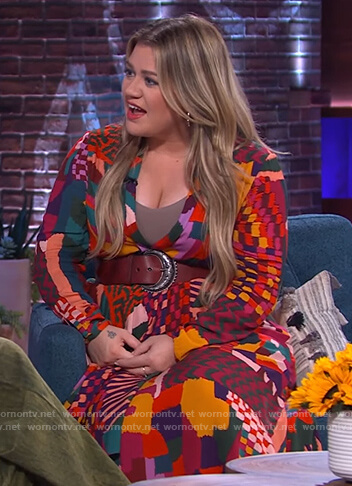 Kelly's patchwork print dress on The Kelly Clarkson Show