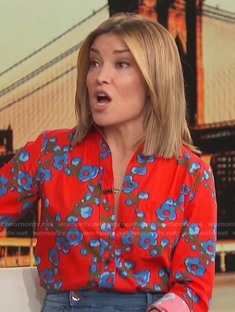 Kit's red floral blouse on Access Hollywood