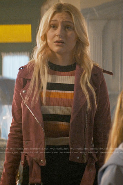 Lexy's striped top and pink suede jacket on Chucky