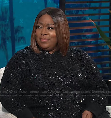 Loni's black sequin hoodie on E! News Daily Pop