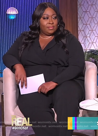 Loni's black wrap jumpsuit on The Real