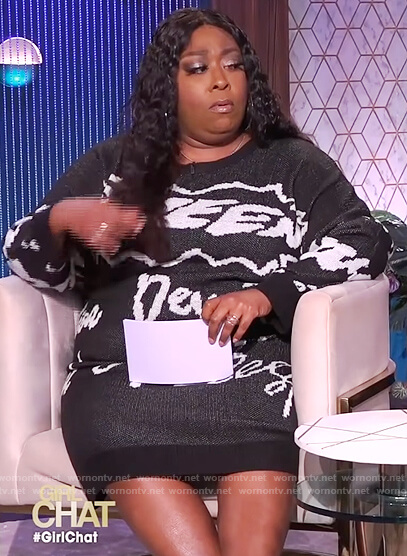 Loni's black graffiti print sweater dress on The Real