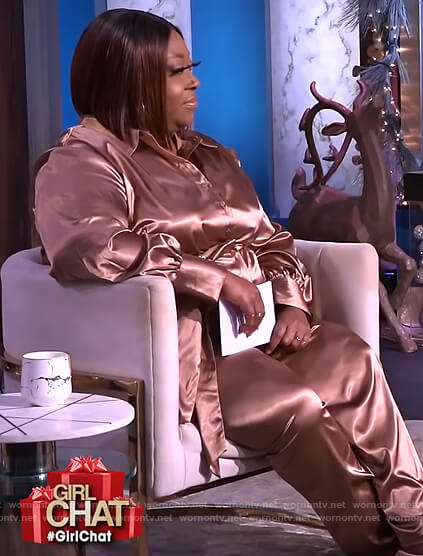 Loni's pink satin jumpsuit on The Real
