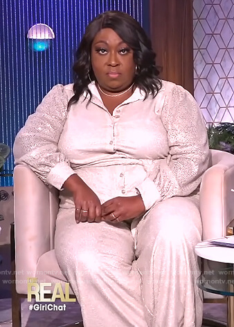Loni's ivory sequin embellished jumpsuit on The Real