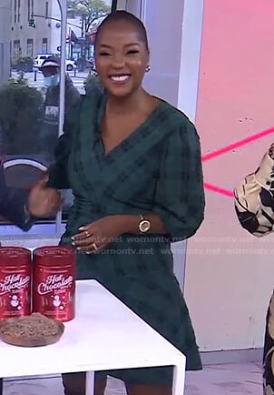 Makho Ndlovu's green plaid v-neck dress on Today