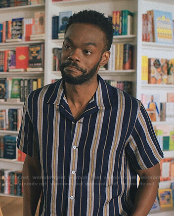 Marcus's navy striped shirt on Love Life