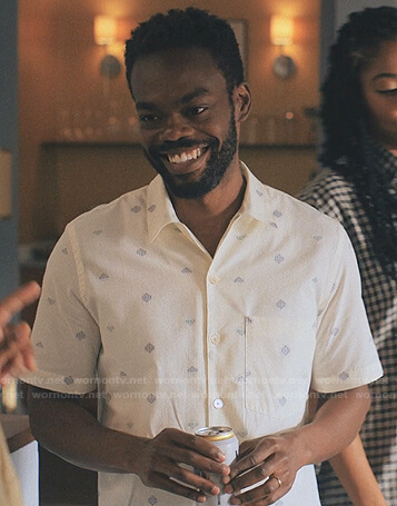 Marcus's white print short sleeve shirt on Love Life