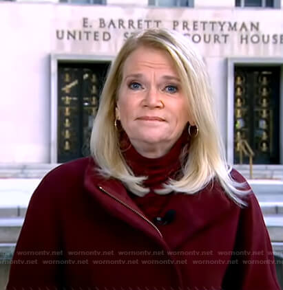 Martha Raddatz’s red zip front coat on Good Morning America