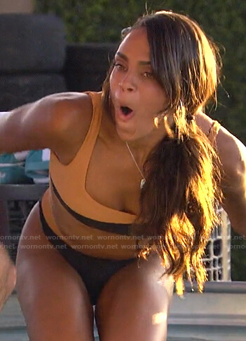 Michelle's orange and black bikini on The Bachelorette
