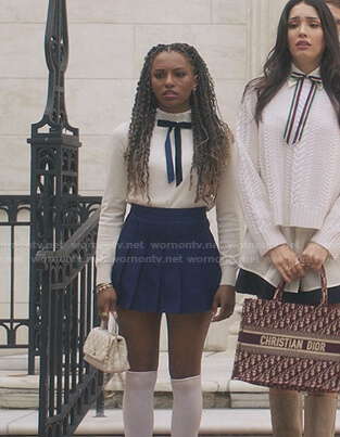Monet's white pearl embellished neck top on Gossip Girl
