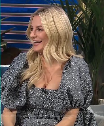 Morgan's grey polka dot puff sleeve dress on E! News Daily Pop