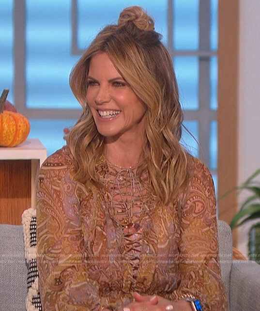 Natalie's paisley print lace up front dress on The Talk