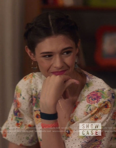 Nia's floral eyelet top on Supergirl
