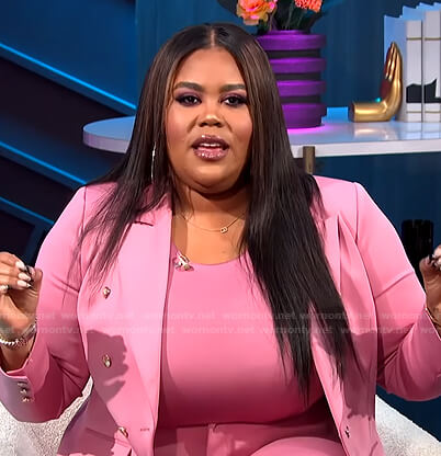 Nina's pink top and blazer on E! News Nightly Pop