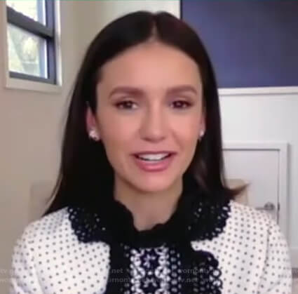 Nina Dobrev's white polka dot dress on Good Morning America