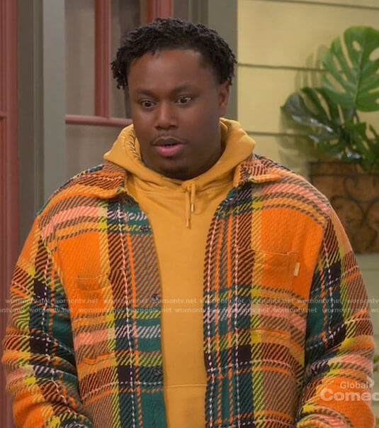 Marty's orange plaid overshirt on The Neighborhood