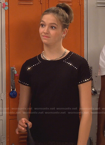 Presley's black studded tee on Side Hustle