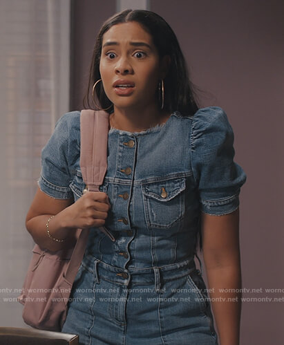 Daisy's denim puff sleeve jumpsuit on Saved By The Bell