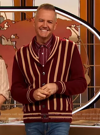 Ross's burgundy stripe cardigan on The Drew Barrymore Show