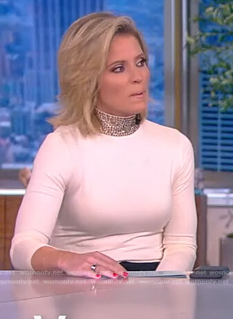 Sara's white embellished turtleneck top on The View
