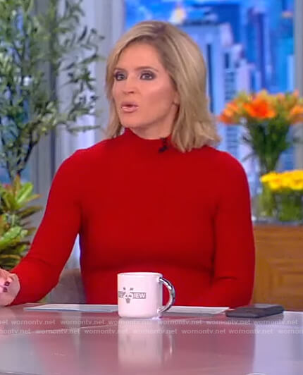 Sara's red ribbed mini dress on The View