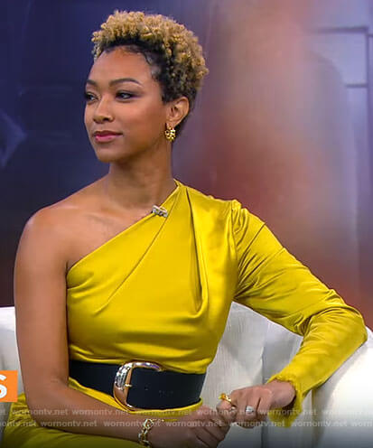 Sonequa Martin-Green's yellow one-shoulder dress on CBS Mornings