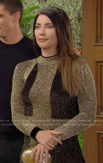 Steffy's gold and black Thanksgiving dress on The Bold and the Beautiful