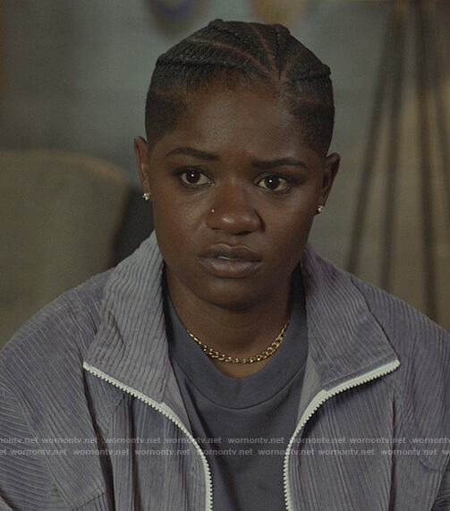 Tamia's purple corduroy jacket on All American