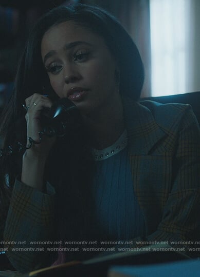 Toni's blue grommet embellished top on Riverdale