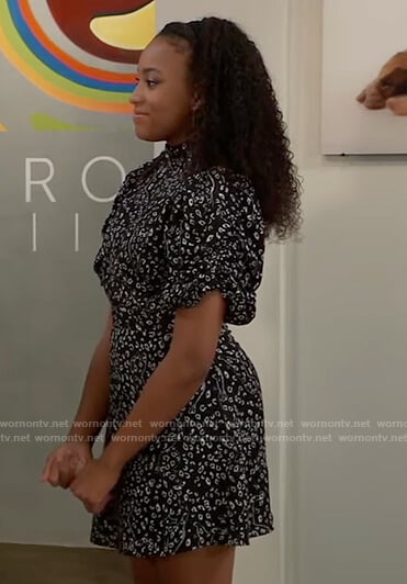 Trina's black printed puff sleeve dress on General Hospital