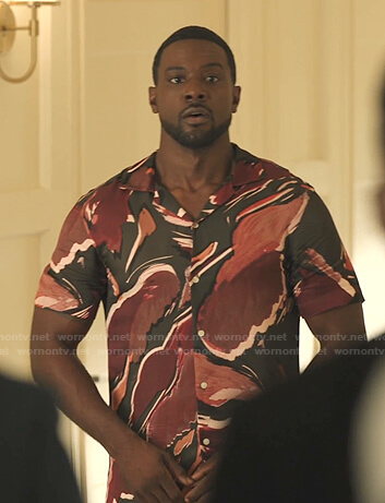 Tyrique's black and brown abstract print shirt on Our Kind of People